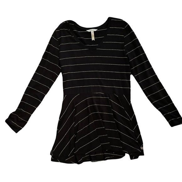 Matilda Jane Black and Gold Striped Flowy Peplum Top Blouse Size Small EUC - Picture 1 of 3